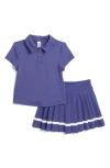 Yogalicious 90 Degree By Reflex Kids' Short Sleeve Polo & Pleated Skirt Set In Skipper Blue