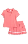 Yogalicious 90 Degree By Reflex Kids' Short Sleeve Polo & Pleated Skirt Set In Sunkissed Coral