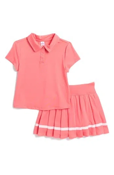 Yogalicious 90 Degree By Reflex Kids' Short Sleeve Polo & Pleated Skirt Set In Sunkissed Coral