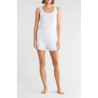 Yogalicious Lace Trim Tank & Shorts Pajamas In White