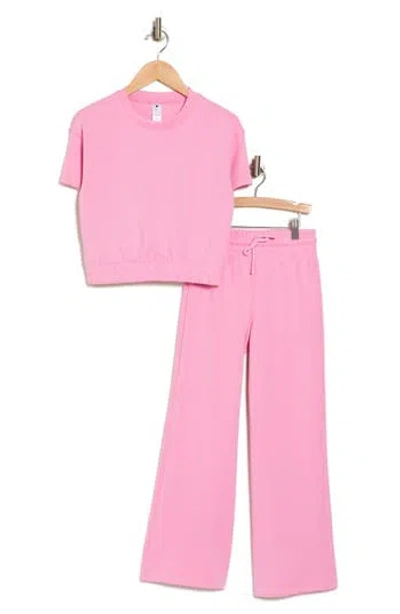 Yogalicious Lanston Scuba Crewneck Pullover & Wide Leg Pants Set In Begonia Pink