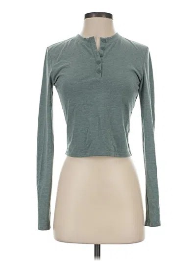 Pre-owned Yogalicious Long Sleeve Henley Shirt In Teal