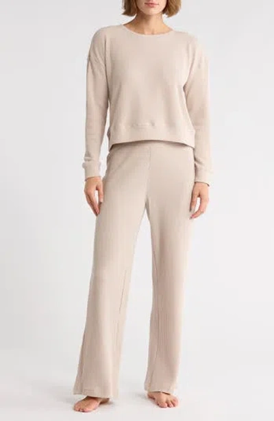 Yogalicious Long Sleeve Top & Pants Waffle Knit Pajamas In Neutral