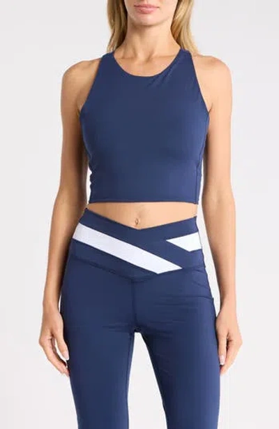 Yogalicious Lux Anya Crossover Colorblock Flared Leggings In Blue