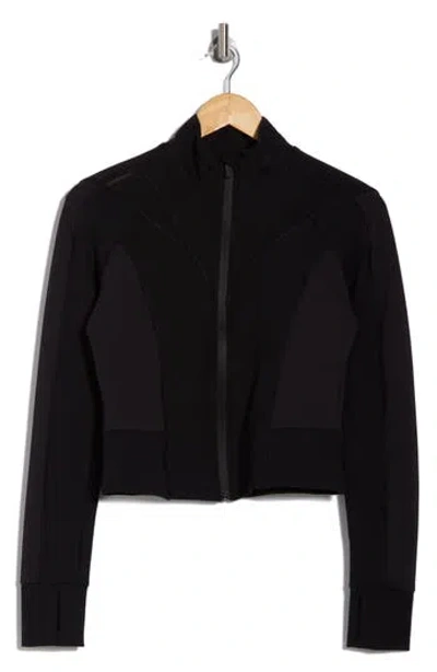 Yogalicious Lux Ascension Crop Fitted Mock Zip Jacket In Black