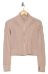 Yogalicious Lux Ascension Crop Fitted Mock Zip Jacket In Oak Brown