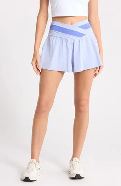 Yogalicious Lux Fiona Lightstreme Hybrid Crossover Waist Shorts In Blue
