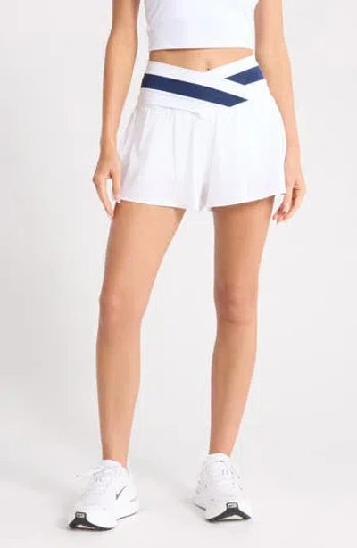 Yogalicious Lux Fiona Lightstreme Hybrid Crossover Waist Shorts In White