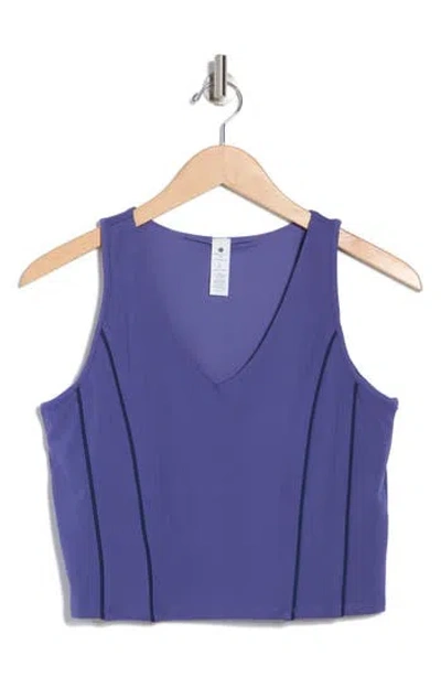 Yogalicious Lux Race Me Piped Crop Tank In Skipper Blue-pageant Blue