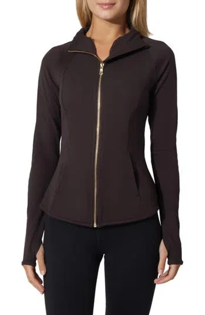 Yogalicious Lux Rebel Flared Full Zip Sweatshirt In Brown