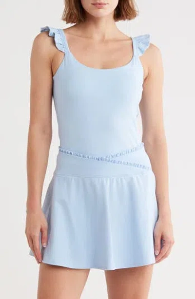 Yogalicious Lux Rosa Ruffle Strap Active Tank In Blue