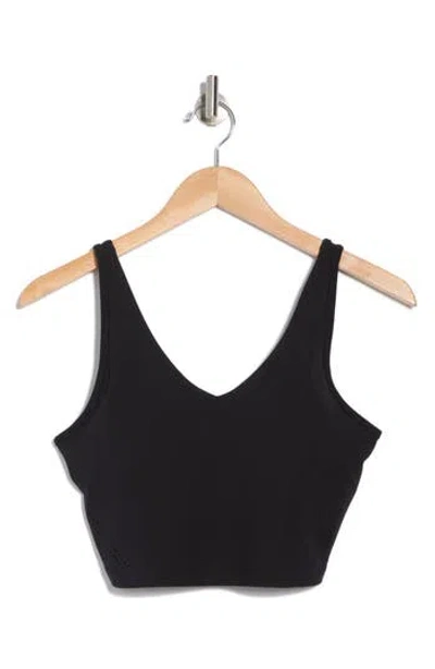 Yogalicious Lux Serene Laser Cut Crop Top In Black
