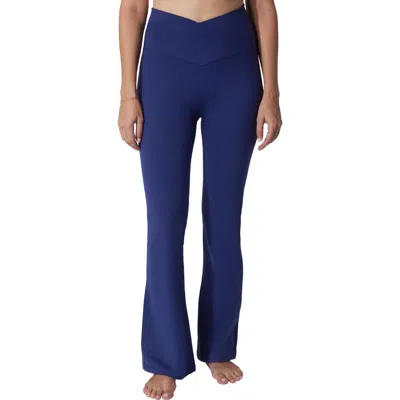 Yogalicious Lux Sophia Crossover Elastic Flare Leggings In Blue