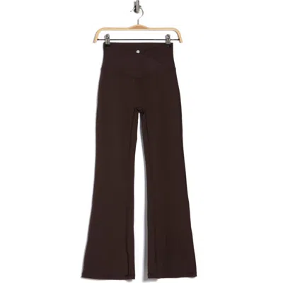 Yogalicious Lux Sophia Crossover Elastic Flare Leggings In Brown