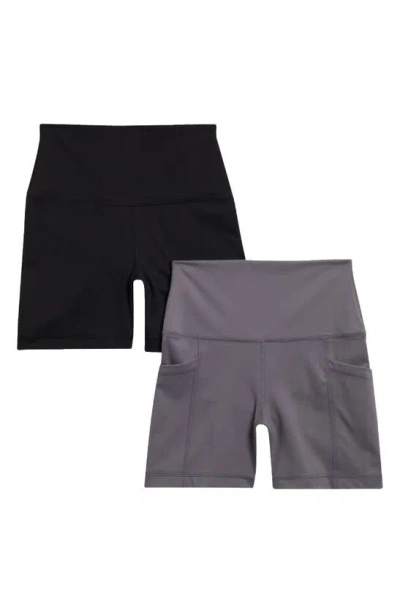 Yogalicious Lux Tribeca 2-piece Bike Shorts Set In Smoked Pearl/ Black