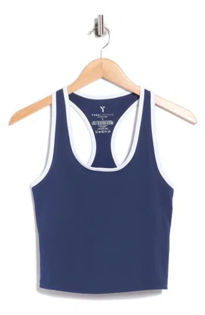 Yogalicious Lux Veya Scoop Neck Racerback Tank In Blue