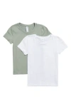Yogalicious Miranda 2-pack Fitted Crewneck T-shirts In Lily Pad/white