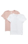 Yogalicious Miranda 2-pack Fitted Crewneck T-shirts In Pale Mauve/white