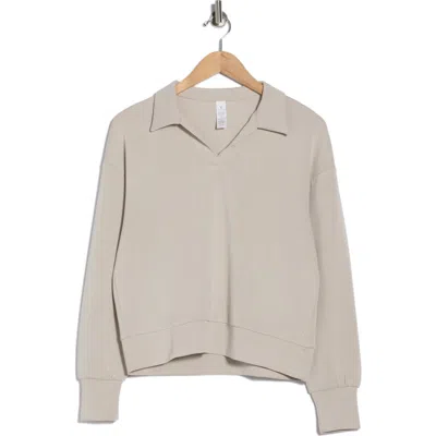 Yogalicious Noble Sandwashed Scuba Knit Polo Sweatshirt In Yellow