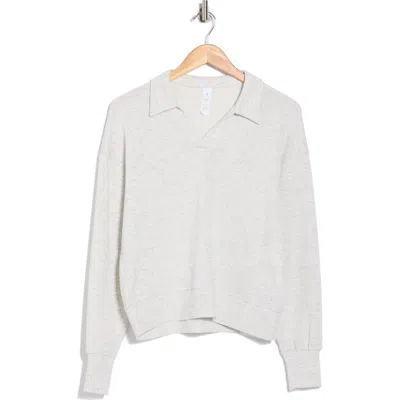 Yogalicious Noble Sandwashed Scuba Knit Polo Sweatshirt In Gray