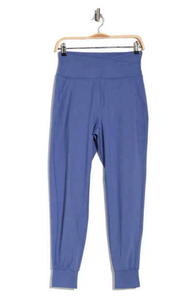 Yogalicious Nola Crossover Waist Pocket Joggers In Gray Blue