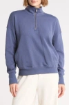 Yogalicious Rib Panel Quarter Zip Terry Pullover In Blue