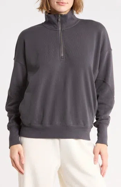 Yogalicious Rib Panel Quarter Zip Terry Pullover In Gray