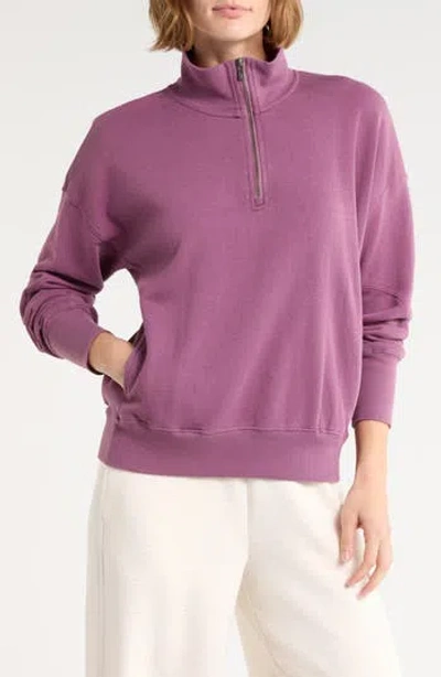 Yogalicious Rib Panel Quarter Zip Terry Pullover In Purple