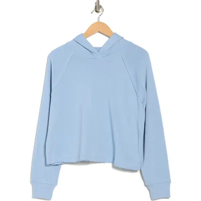 Yogalicious Rise Up French Terry Raw Hem Hoodie In Blue