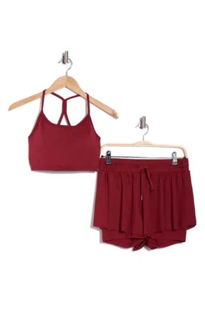 Yogalicious Rosaline Seamless Sports Bra & Skort Set In Burgundy