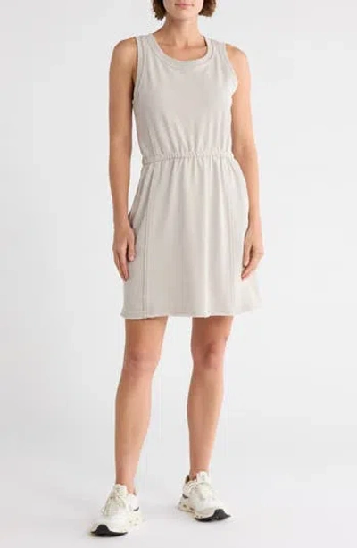 Yogalicious Rosannah Washed Terry Raw Edge Tank Dress In White