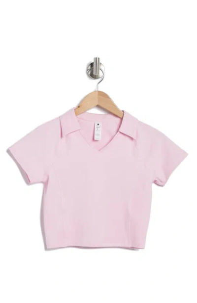 Yogalicious Seaport Johnny Collar Crop Polo In Pink