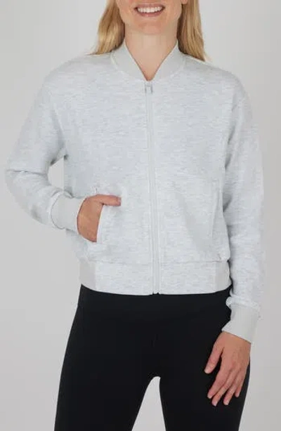 Yogalicious Second Avenue Full Zip Scuba Bomber Jacket In Htr.lt.grey