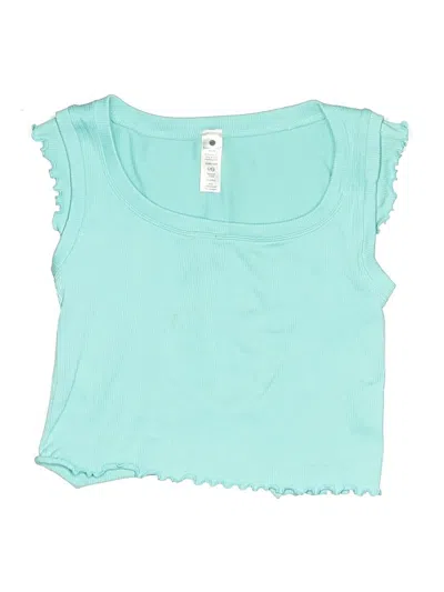 Pre-owned Yogalicious Kids' Short Sleeve Top Teal Ruffles Neckline Tops