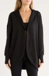 Yogalicious Side Pocket Open Front Fleece Hoodie In Black