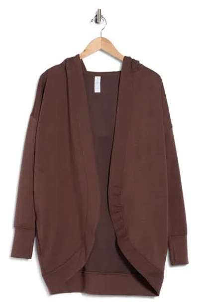 Yogalicious Side Pocket Open Front Fleece Hoodie In Brown