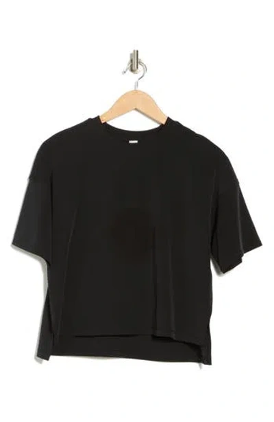 Yogalicious Slinky Rib High Low Boxy Tee In Black
