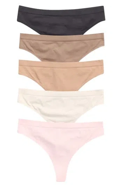 Yogalicious Soft Smoothing Seamless 5-pack Assorted Thongs In Multi
