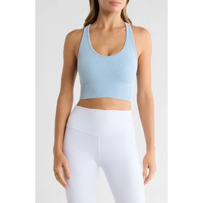 Yogalicious Stone Wash Rib Seamless Day Sports Bra In Blue