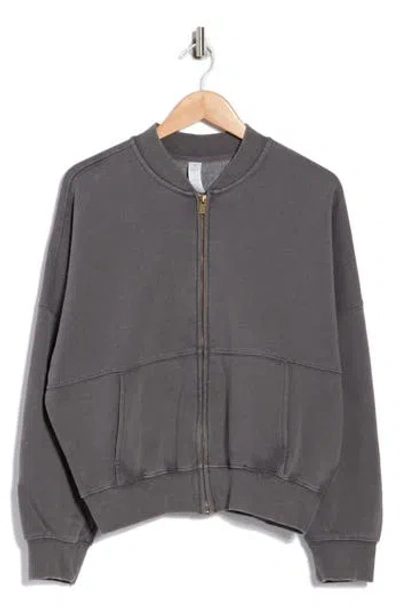 Yogalicious Washed Fleece Zip Sweatshirt In Gray