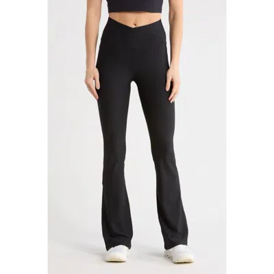 Yogalicious Wonderlink Madison Crossover Flared Leggings In Black