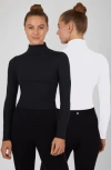 Yogalicious Zenly Evelyn Set Of 2 Funnel Neck Long Sleeve Crop Tops In White/black