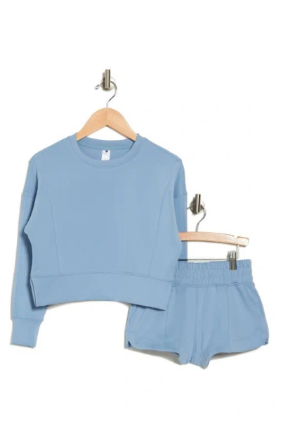 Yogalicious Kids' Zuri Crop Pullover Sweater & Shorts Lounge Set In Blue