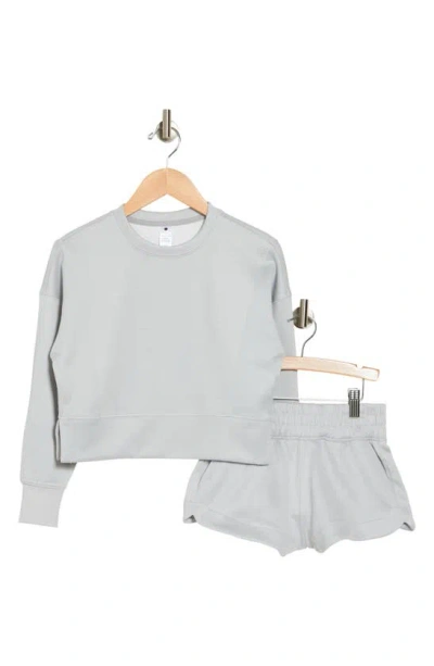 Yogalicious Kids'  Zuri Crop Pullover Sweater & Shorts Lounge Set In Heather Light Grey