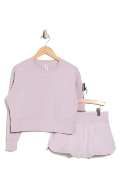 Yogalicious Kids'  Zuri Crop Pullover Sweater & Shorts Lounge Set In Lavender Frost