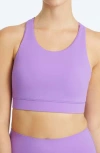 Yogaworks Crossback Performance Bra In Dewberry