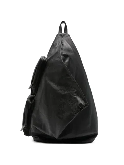 Yohji Yamamoto Asymmetric Leather Backpack In Black