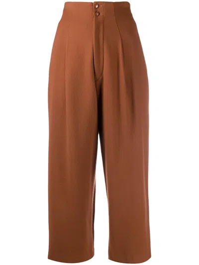 Pre-owned Yohji Yamamoto 1980s High-rise Cropped Trousers In Brown