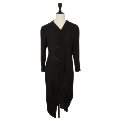 Pre-owned Yohji Yamamoto 1990s Women's Black Wool Tunic With Front Knot Detail
