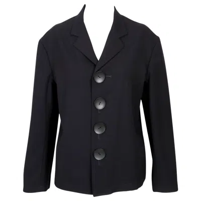 Pre-owned Yohji Yamamoto 1992  Lightweight Wool Gabardine Jacket With Oversized Buttons In Black